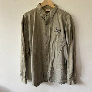 MGM Long Sleeve Button Down Shirt Mens XL Green Collared Embroidered VTG